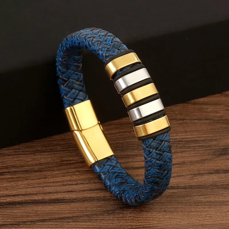 BRAZALETE TRENZADO AZUL CON ACERO INOXIDABLE