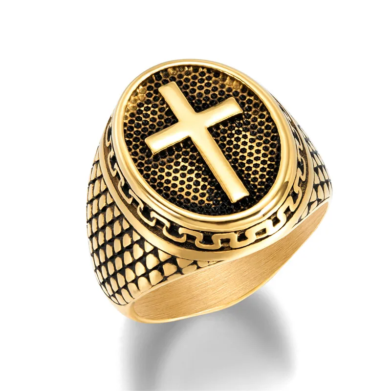 ANILLO CRUZ ACERO INOXIDABLE ENCHAPADO
