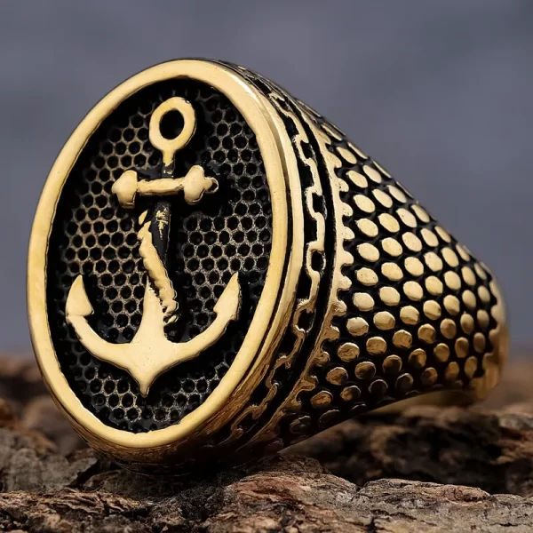 ANILLO ANCLA ACERO INOXIDABLE ENCHAPADO