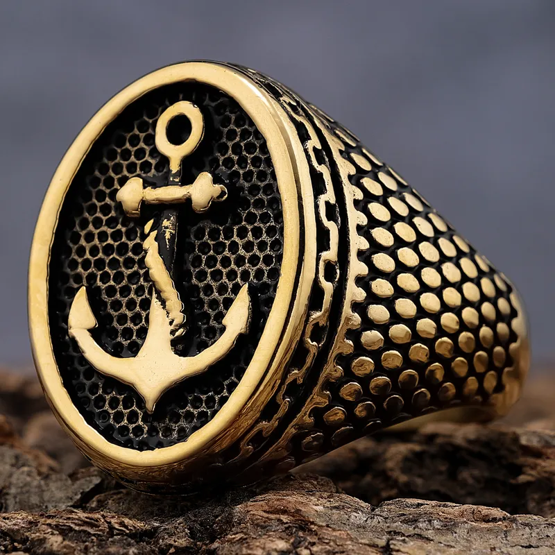 ANILLO ANCLA ACERO INOXIDABLE ENCHAPADO